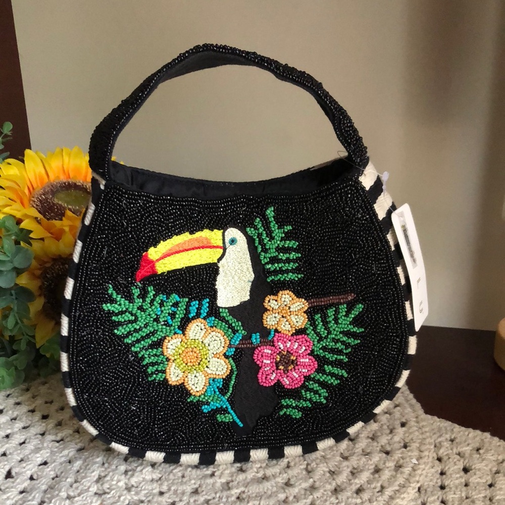 Beaded Toucan Floral Handbag